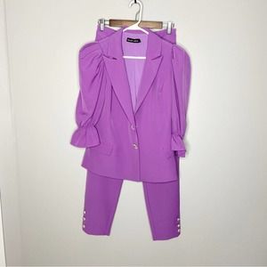Lavish Alice Purple Puff Sleeve Pantsuit Set Size 2/4